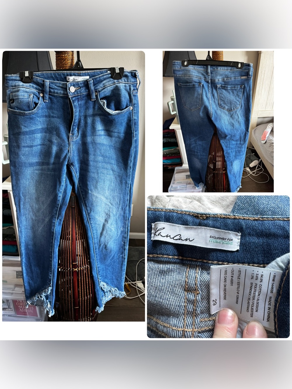 KanCan medium blue distressed raw hem jeans